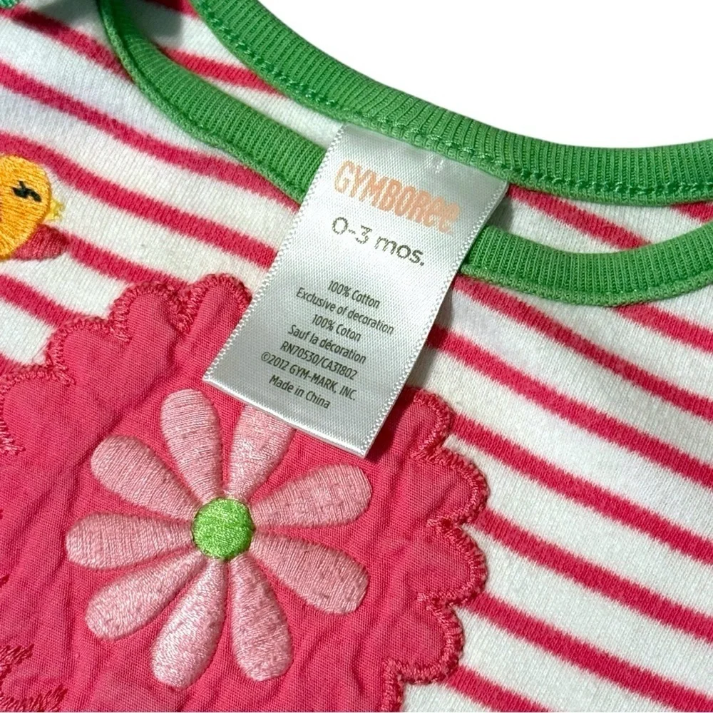 Vintage Gymboree Pink Striped Flower & Turtle Appliqué Top 0–3 Months
